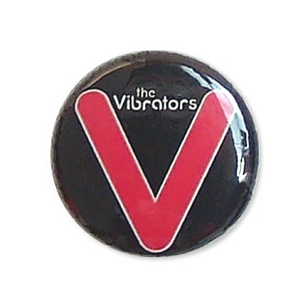 v logo on black (ヴイ ロゴ オン ブラック) 缶バッジ 25mm／VIBRATORS (ヴァイブレーターズ)【バンドグッズ（バッジ/ピン）】