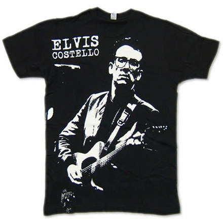 black & white guitar portrait big print (ブラック アンド ホワイト ギター ポートレイト ビッグプリント)／Elvis Costello (エルヴィス コステロ)【海外バンドTシャツ】